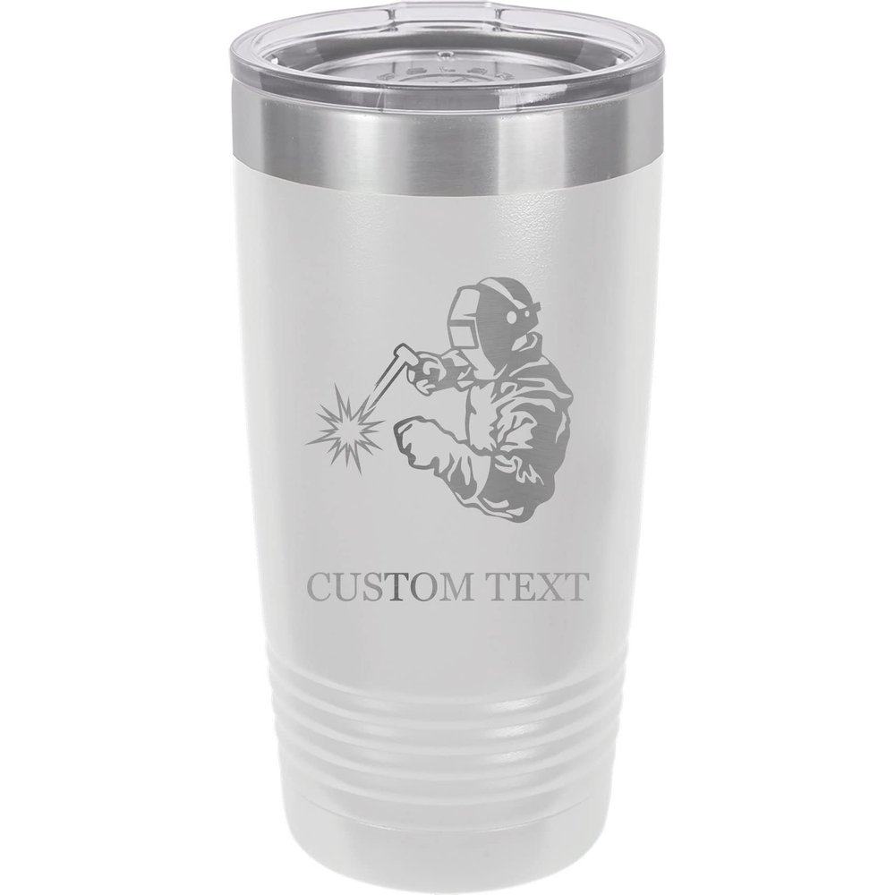 20-Ounce Vacuum Insulated Stainless Steel Tumbler Customized Double-Walled Laser Engraved Coffee Black Mug, Welder, Personalized