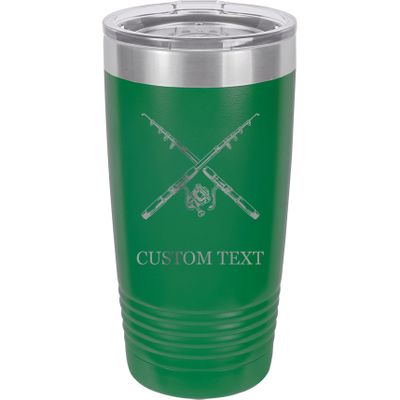 20-Ounce Vacuum Insulated Stainless Steel Tumbler Customized Double-Walled Laser Engraved Red Coffee Mug, Fishing Rod, Personalized