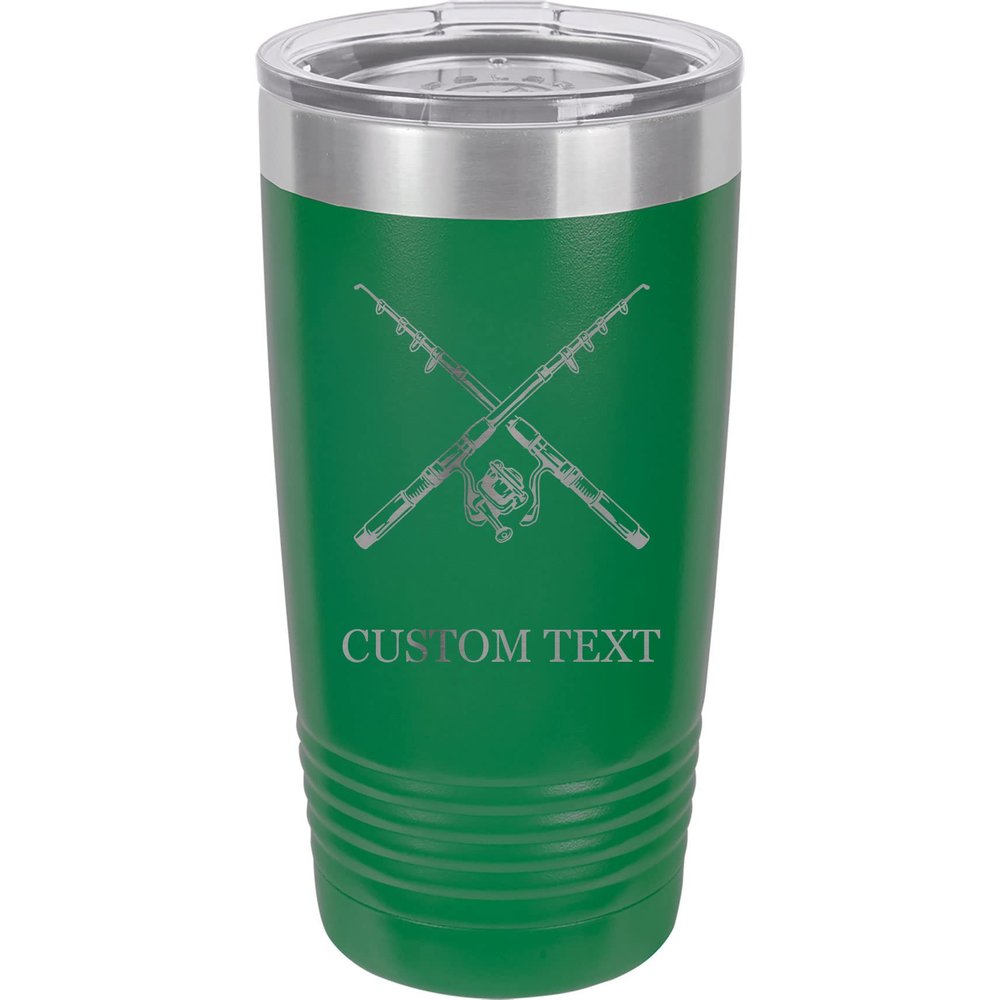20-Ounce Vacuum Insulated Stainless Steel Tumbler Customized Double-Walled Laser Engraved Red Coffee Mug, Fishing Rod, Personalized