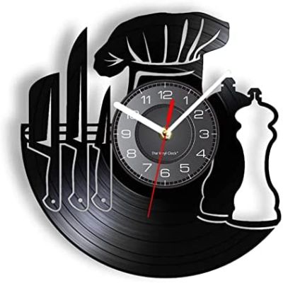 12 Inch Wall Clock Resturant Chef Vinyl LP Record Wall Clock for Dining Room Chief Cook Vinyl Album Handicraft Retro Wall Clock Kitchen Wall Decor