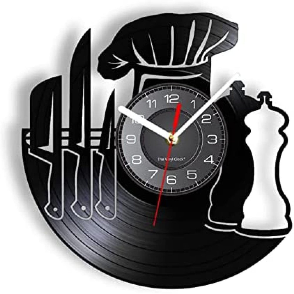 12 Inch Wall Clock Resturant Chef Vinyl LP Record Wall Clock for Dining Room Chief Cook Vinyl Album Handicraft Retro Wall Clock Kitchen Wall Decor