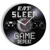 12 Inch Wall Clock Eat Sleep Game Repeat Gamer Saying Vinyl Record Wall Clock Gamepad Machine Boys Playroom Gaming Room Decor Handicraft Art view 1