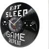12 Inch Wall Clock Eat Sleep Game Repeat Gamer Saying Vinyl Record Wall Clock Gamepad Machine Boys Playroom Gaming Room Decor Handicraft Art view 2