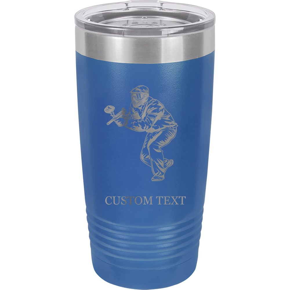 20-Ounce Vacuum Insulated Stainless Steel Tumbler Customized Double-Walled Laser Engraved Coffee Blue Mug, Paintball, Personalized