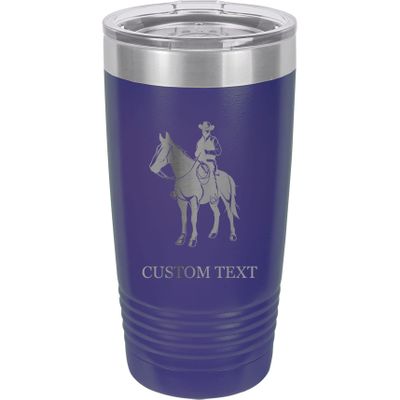20-Ounce Vacuum Insulated Stainless Steel Tumbler Customized Double-Walled Laser Engraved Coffee Black Mug, Cowboy, Personalized