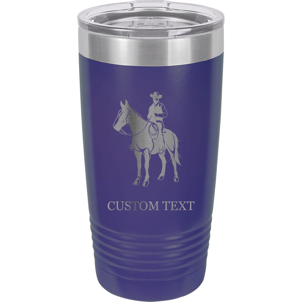 20-Ounce Vacuum Insulated Stainless Steel Tumbler Customized Double-Walled Laser Engraved Coffee Black Mug, Cowboy, Personalized