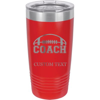 20-Ounce Vacuum Insulated Stainless Steel Tumbler Customized Double-Walled Laser Engraved Orange Coffee Mug, Football Coach, Personalized