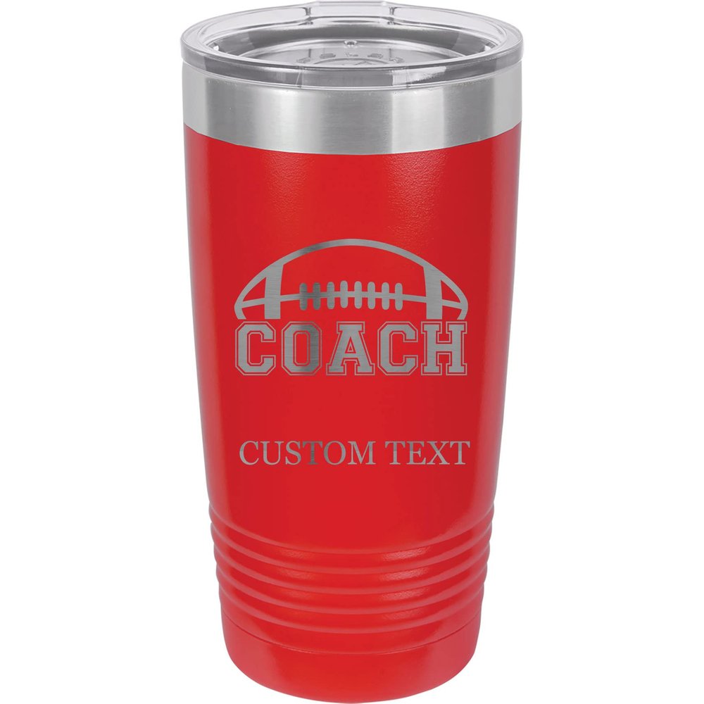 20-Ounce Vacuum Insulated Stainless Steel Tumbler Customized Double-Walled Laser Engraved Orange Coffee Mug, Football Coach, Personalized