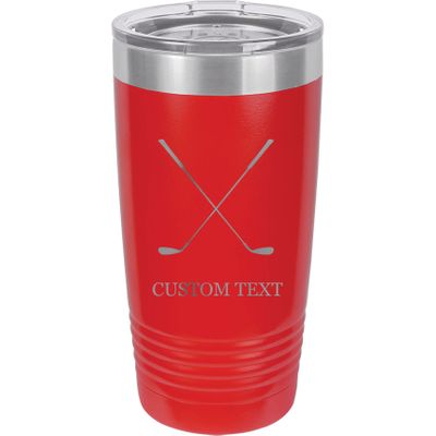 20-Ounce Vacuum Insulated Stainless Steel Tumbler Customized Double-Walled Laser Engraved Teal Coffee Mug, Crossed Golf Clubs, Personalized