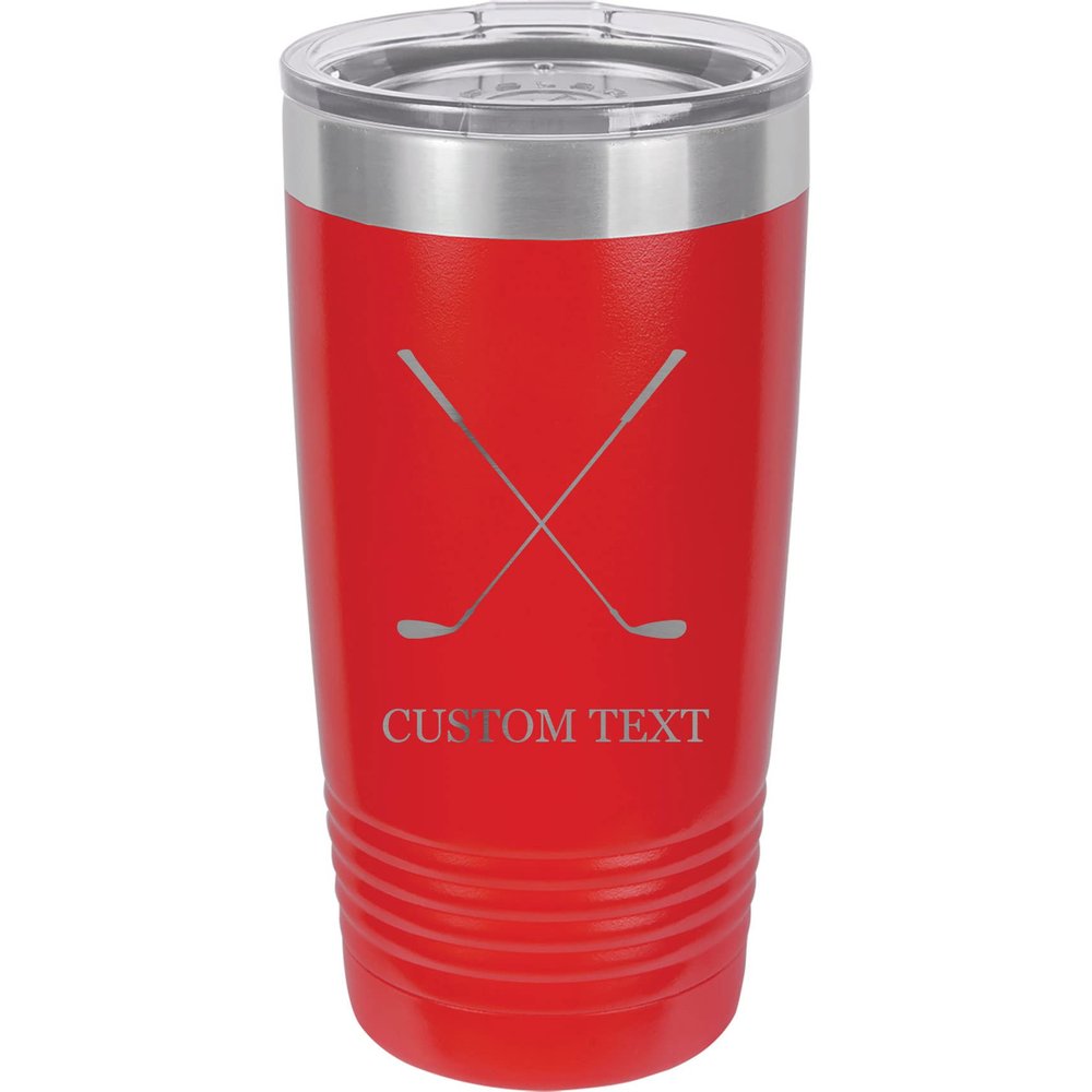 20-Ounce Vacuum Insulated Stainless Steel Tumbler Customized Double-Walled Laser Engraved Teal Coffee Mug, Crossed Golf Clubs, Personalized