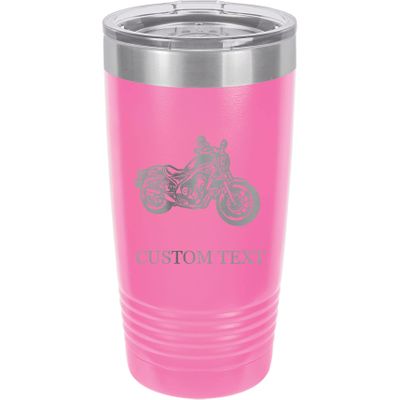20-Ounce Vacuum Insulated Stainless Steel Tumbler Customized Double-Walled Laser Engraved Light Blue Coffee Mug, Motorcycle, Personalized
