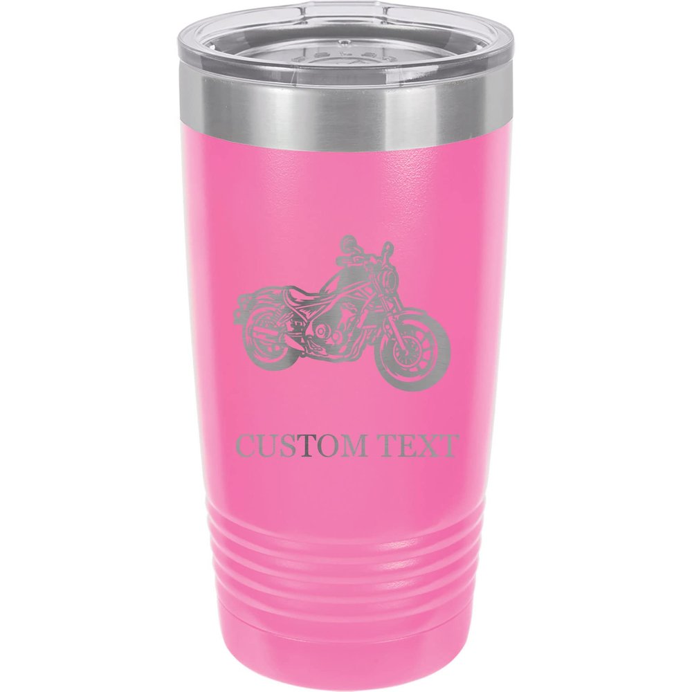 20-Ounce Vacuum Insulated Stainless Steel Tumbler Customized Double-Walled Laser Engraved Light Blue Coffee Mug, Motorcycle, Personalized