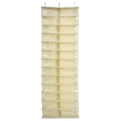 26 Pocket Shoe Organizer, Crystal Clear Over The Door Hanging Closets Storage Bag for Shoes, Sneakers or Accessories(Beige)