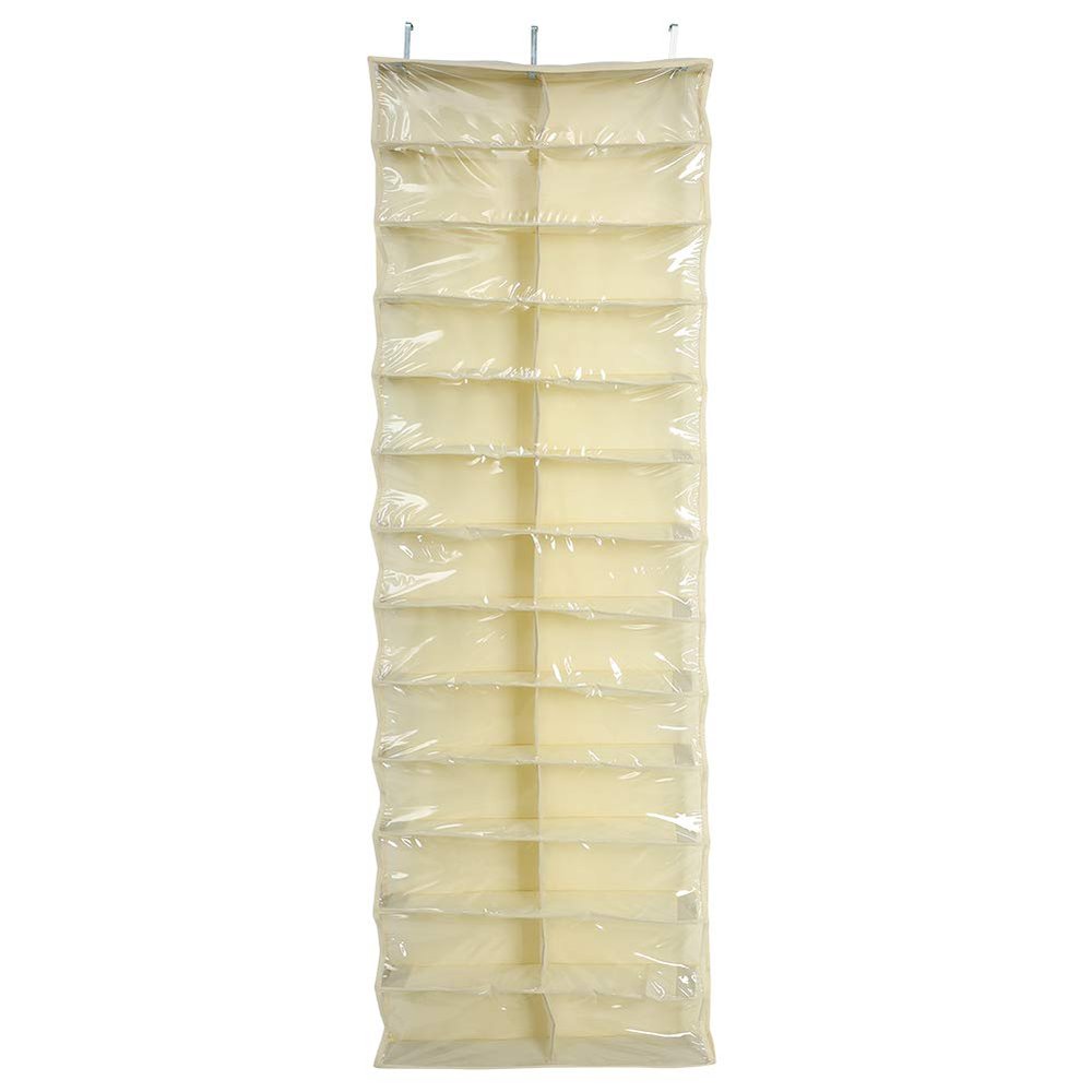 26 Pocket Shoe Organizer, Crystal Clear Over The Door Hanging Closets Storage Bag for Shoes, Sneakers or Accessories(Beige)