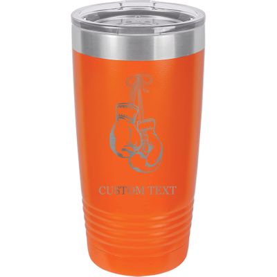 20-Ounce Vacuum Insulated Stainless Steel Tumbler Customized Double-Walled Laser Engraved Light Blue Coffee Mug, Boxing Gloves, Personalized