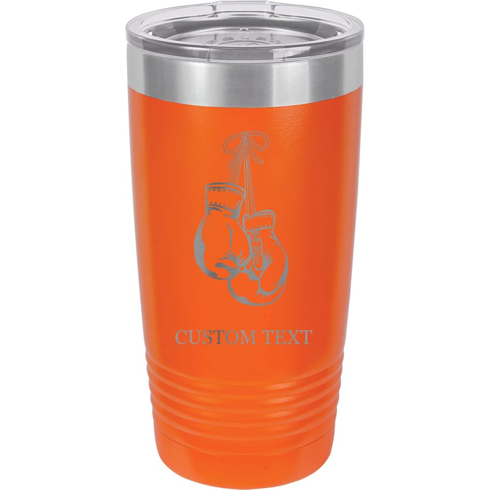 20-Ounce Vacuum Insulated Stainless Steel Tumbler Customized Double-Walled Laser Engraved Light Blue Coffee Mug, Boxing Gloves, Personalized