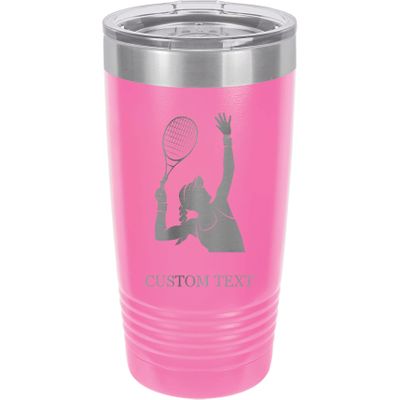 20-Ounce Vacuum Insulated Stainless Steel Tumbler Customized Double-Walled Laser Engraved White Coffee Mug, Women's Tennis, Personalized