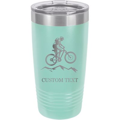 20-Ounce Vacuum Insulated Stainless Steel Tumbler Customized Double-Walled Laser Engraved Coffee Black Mug, Mountain Bike, Personalized