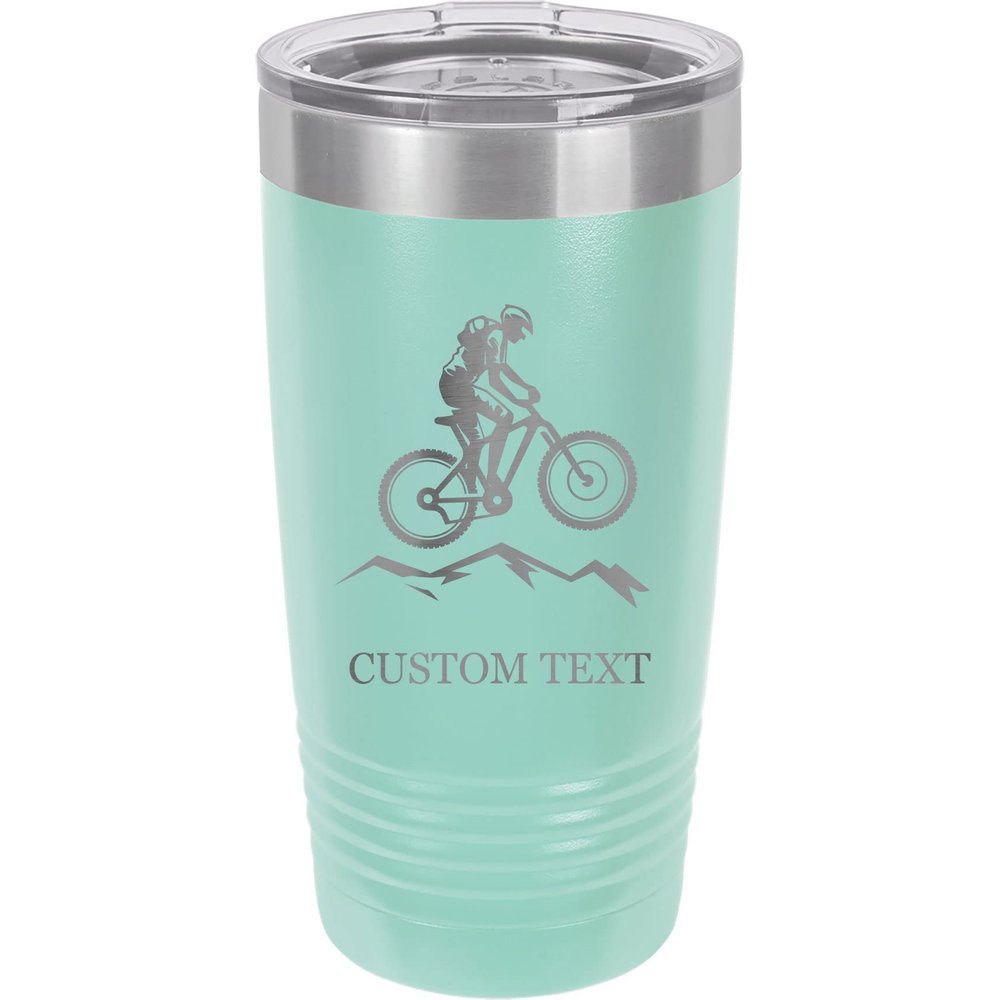 20-Ounce Vacuum Insulated Stainless Steel Tumbler Customized Double-Walled Laser Engraved Coffee Black Mug, Mountain Bike, Personalized