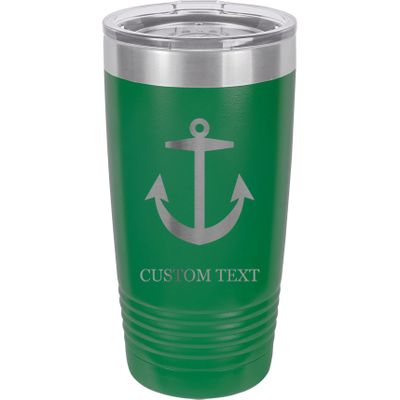 20-Ounce Vacuum Insulated Stainless Steel Tumbler Customized Double-Walled Laser Engraved Orange Coffee Mug, Anchor, Personalized