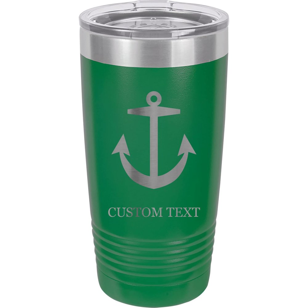 20-Ounce Vacuum Insulated Stainless Steel Tumbler Customized Double-Walled Laser Engraved Orange Coffee Mug, Anchor, Personalized