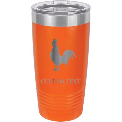 20-Ounce Vacuum Insulated Stainless Steel Tumbler Customized Double-Walled Laser Engraved Light Blue Coffee Mug, Rooster, Personalized