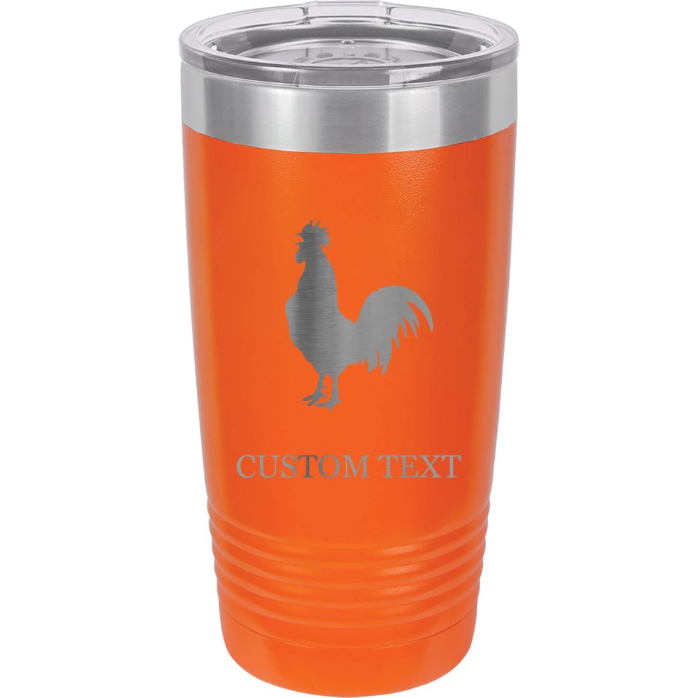 20-Ounce Vacuum Insulated Stainless Steel Tumbler Customized Double-Walled Laser Engraved Light Blue Coffee Mug, Rooster, Personalized