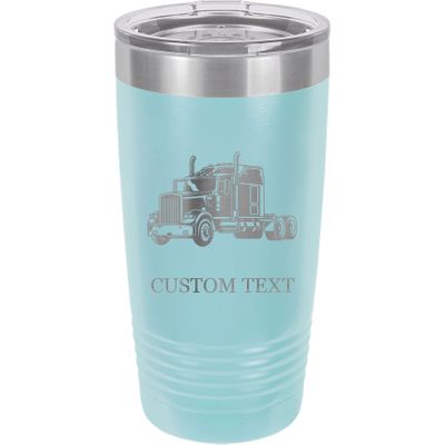 20-Ounce Vacuum Insulated Stainless Steel Tumbler Customized Double-Walled Laser Engraved Pink Coffee Mug, Semi Truck, Personalized