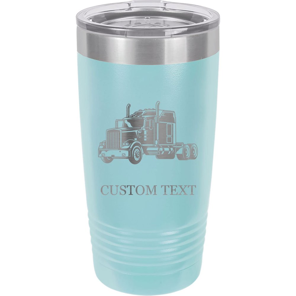 20-Ounce Vacuum Insulated Stainless Steel Tumbler Customized Double-Walled Laser Engraved Pink Coffee Mug, Semi Truck, Personalized
