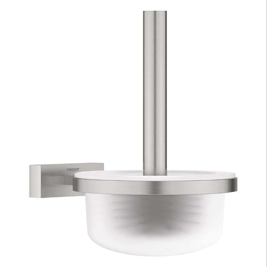 GROHE Start Cube 40977DC0 Toilet Brush Holder, Wall Mounted, Concealed Fixings, Mounting Plate Included, Long-Lasting Gloss, Supersteel