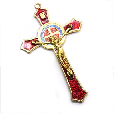 Vintage Metal Hand Hold Cross Crucifix Jesus Holy Religious Carved Christ Red Style FRTRG-658