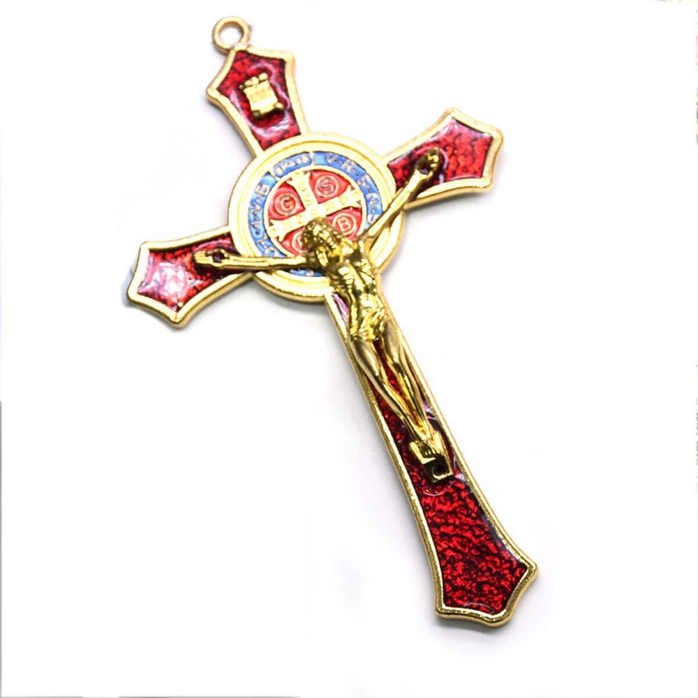 Vintage Metal Hand Hold Cross Crucifix Jesus Holy Religious Carved Christ Red Style FRTRG-658