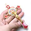 Vintage Metal Hand Hold Cross Crucifix Jesus Holy Religious Carved Christ Red Style FRTRG-658 view 2