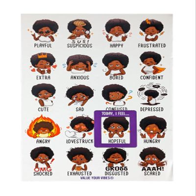 Value Your Vibes Daily Vibe Check Magnet - Black Feelings & Emotions Chart - 8.5 x 5.5 - Two-Piece Magnet Set - Female [English]