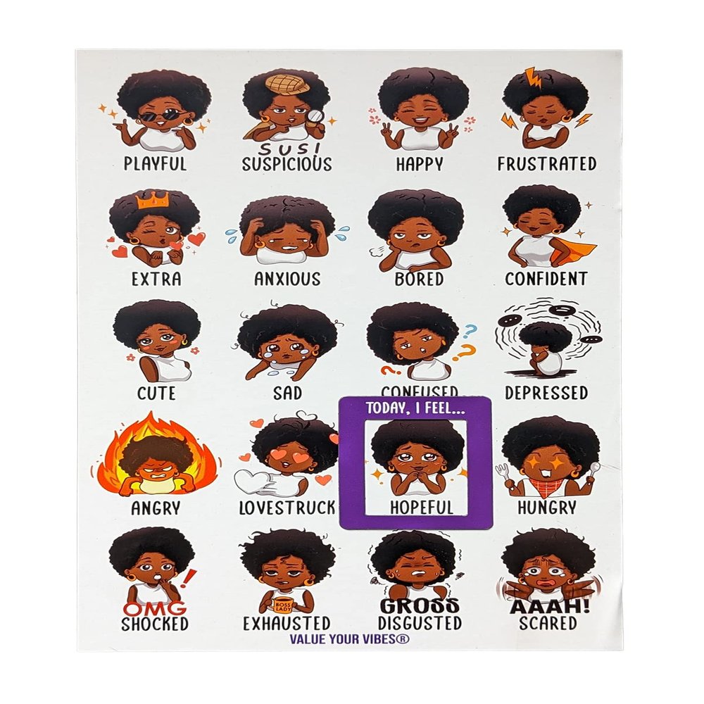 Value Your Vibes Daily Vibe Check Magnet - Black Feelings & Emotions Chart - 8.5 x 5.5 - Two-Piece Magnet Set - Female [English]