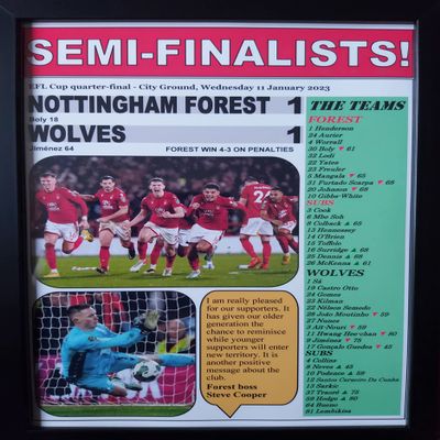 Nottingham Forest 1 Wolves 1 - 2023 EFL Cup quarter-final - framed print