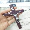 Vintage Wooden Metal Hand Hold Cross Crucifix Holy Religious Carved Christ Brown Style FRTRG-232 view 2
