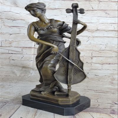 Brass Cello Player Statue Metal Heavy Musician Music Figurine Vintage 17 Tall Artwork Sake Gift Deal by Think Bronze