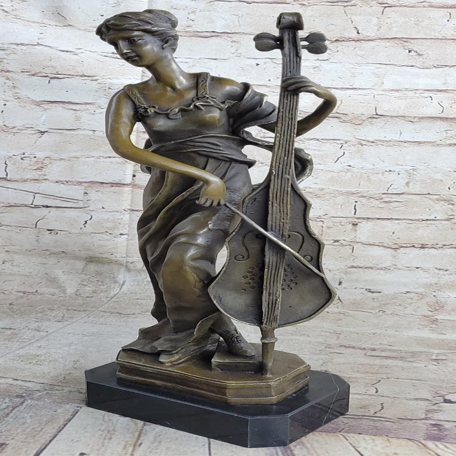 Brass Cello Player Statue Metal Heavy Musician Music Figurine Vintage 17 Tall Artwork Sake Gift Deal by Think Bronze