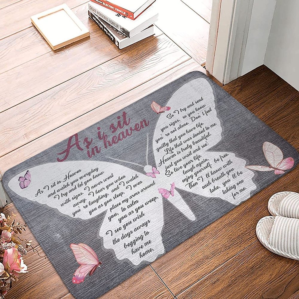 Door Mats Outdoor Doormat Indoor for Entryway,as I Sit in Heaven and Watch You Everyday-Butterfly Welcome Mats for Front Door 16x24inch