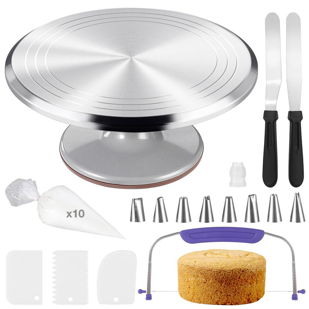 12 Inch Cake Turntable Decorating Stand with Aluminum,Cake Turntable Decorating Kit, Rotating Cake Stand for Cake,Cake Spinner Stand Set Pastries Cake Decorations Cake Turner Table Decorating Tools