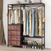 Auromie Clothes Rack with 5 Drawers & 4 Storage Shelves, 59.1W*70.9H Heavy Duty Clothing Rack with 2 Hanging Rods, Wardrobe Closet Organizer System with 5 Hooks, Freestanding Garment Rack (Rustic) view 1