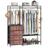 Auromie Clothes Rack with 5 Drawers & 4 Storage Shelves, 59.1W*70.9H Heavy Duty Clothing Rack with 2 Hanging Rods, Wardrobe Closet Organizer System with 5 Hooks, Freestanding Garment Rack (Rustic) view 2