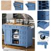 Kitchen Island on Wheels with Storage,Rolling Kitchen Cart with Five Drawers & Cabinet & Storage Shelves,Floor Standing Buffet Sideboard Serving Bar Cart for Kitchen Dining Room-Blue view 3