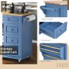 Kitchen Island on Wheels with Storage,Rolling Kitchen Cart with Five Drawers & Cabinet & Storage Shelves,Floor Standing Buffet Sideboard Serving Bar Cart for Kitchen Dining Room-Blue view 4
