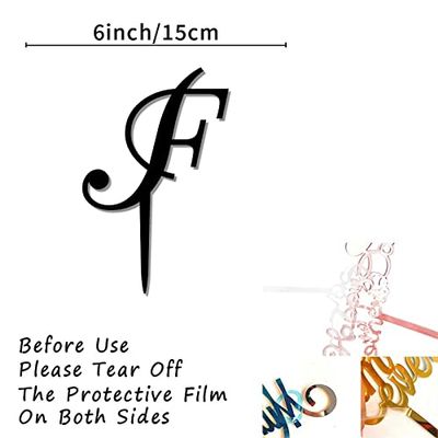 Monogram Letter F Black Acrylic Cake Topper Gift For Bride Groom Monogram Initials Wedding Rustic Cake Decor Custom Initials Cake Toppers Bridal Shower Party Decoration Cake Supplies