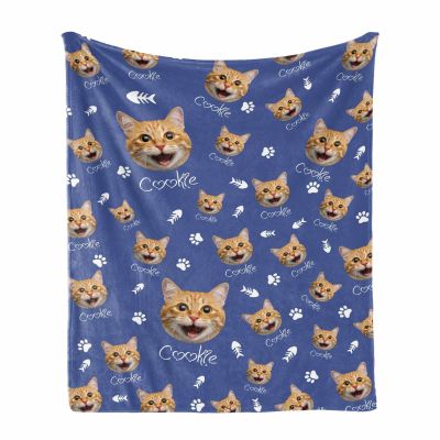 Custom Pet Face/Name Blanket Personalized Cat Photo Face Customized Pet Picture Throw Blankets for Pet Lover Family Birthday - Soft Throw Blanket 60"x80"