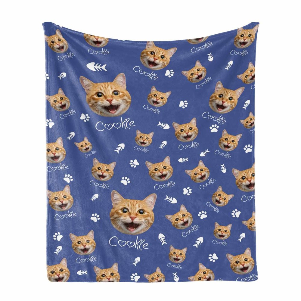 Custom Pet Face/Name Blanket Personalized Cat Photo Face Customized Pet Picture Throw Blankets for Pet Lover Family Birthday - Soft Throw Blanket 60"x80"