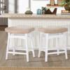 ALPHA HOME Bar Stools Set of 2, Solid Wood Saddle Kitchen Stools with Beige PU Leather Cushion Counter Height Barstools with Wooden Base for Kitchen Dining Cafe, 24 Inch, Beige, 2PCS view 1