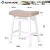 ALPHA HOME Bar Stools Set of 2, Solid Wood Saddle Kitchen Stools with Beige PU Leather Cushion Counter Height Barstools with Wooden Base for Kitchen Dining Cafe, 24 Inch, Beige, 2PCS view 2